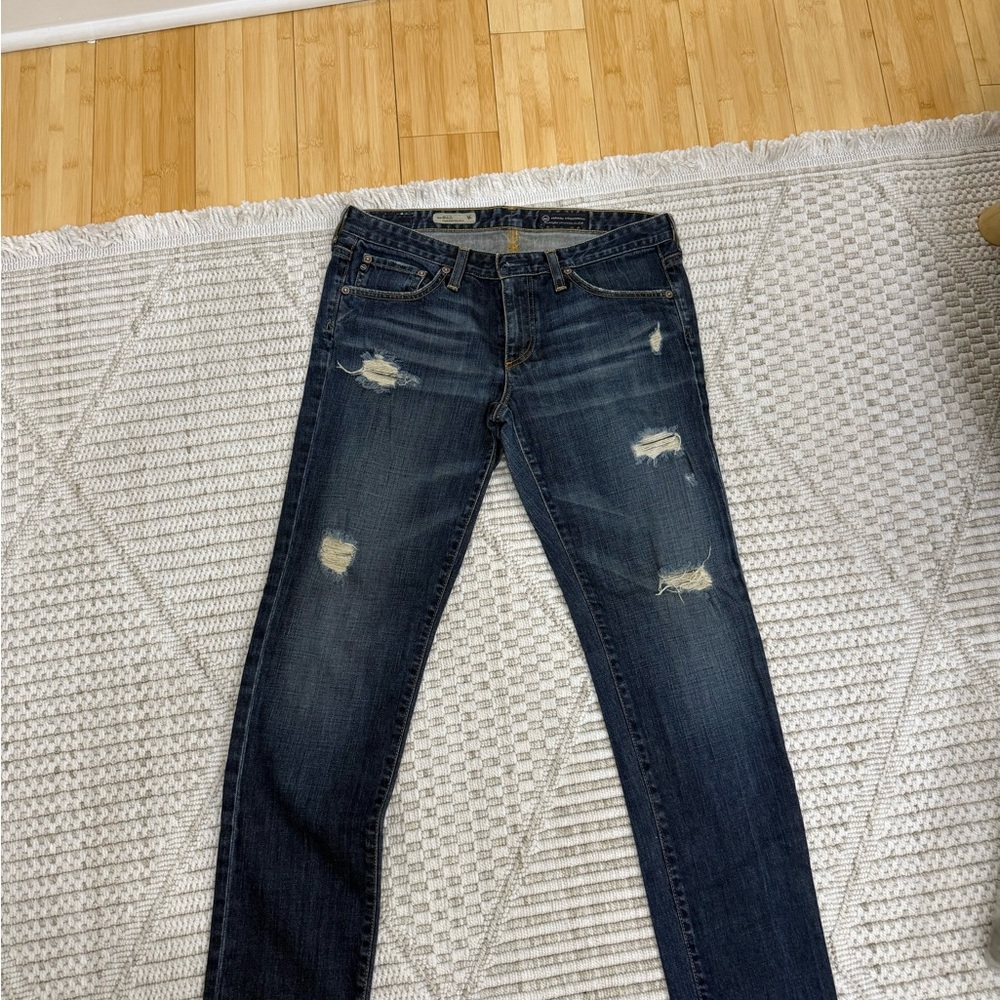 AG Adriano Goldschmied Dark Blue Distressed Skinny Jeans